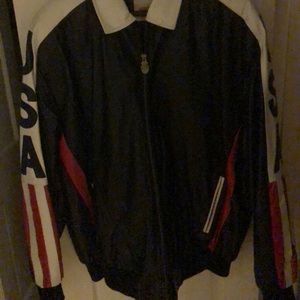 Men genuine leather jack; Stars and Stripes